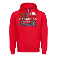 Red eat sleep baseball repeat Zipper Hoodie - HRA Design Shop