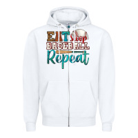 White eat sleep baseball repeat Zipper Hoodie - HRA Design Shop