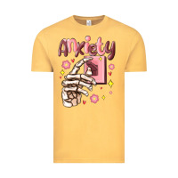 Vintage Mustard anxiety skeleton hand Vintage Tee - MaliasSmallBusiness