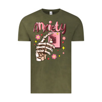 Vintage Olive anxiety skeleton hand Vintage Tee - MaliasSmallBusiness