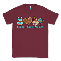 Burgundy peace love teach Classic Tee - BundleAndBundleShop