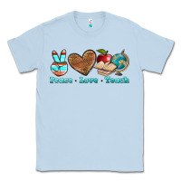 Dusty Blue peace love teach Classic Tee - BundleAndBundleShop