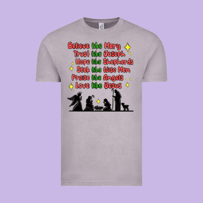 Vintage Tee jesus and family belive like mary