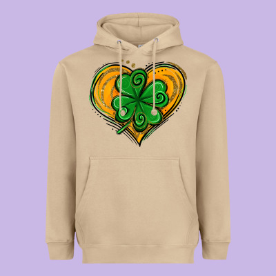 St. Patrick's Day Heart With Shamrock Heavyweight Hoodie Designed By Jasminsmagicworld