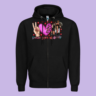Peace Love Makeup Zipper Hoodie Designed By Racoondesign