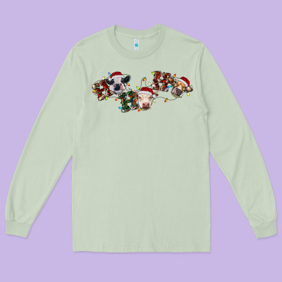 Hohoho Christmas Cows Long Sleeve Tee Designed By Ranaportraitstore