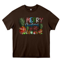 Chocolate Brown Merry Christmas Heavy Core Tee - CowhideDigitalArt