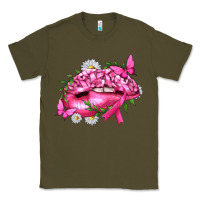 Army Green Breast Cancer with Ribbon Pink Lips Classic Tee - texasbilliewilder