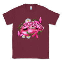 Burgundy Breast Cancer with Ribbon Pink Lips Classic Tee - texasbilliewilder