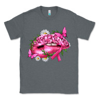 Charcoal Heather Breast Cancer with Ribbon Pink Lips Classic Tee - texasbilliewilder