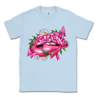 Dusty Blue Breast Cancer with Ribbon Pink Lips Classic Tee - texasbilliewilder