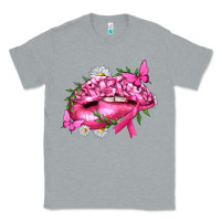 Heather Grey Breast Cancer with Ribbon Pink Lips Classic Tee - texasbilliewilder
