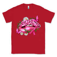 Red Breast Cancer with Ribbon Pink Lips Classic Tee - texasbilliewilder