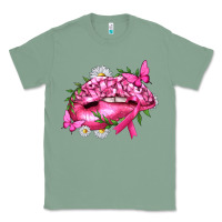 Sage Breast Cancer with Ribbon Pink Lips Classic Tee - texasbilliewilder
