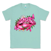 Seafoam Breast Cancer with Ribbon Pink Lips Classic Tee - texasbilliewilder
