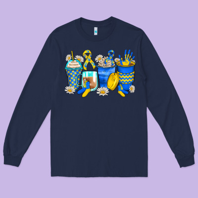 Down Syndrome Coffee Cups Long Sleeve Tee Designed By Zillion Design Studio