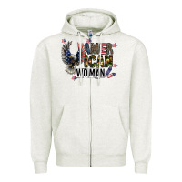 Oatmeal Heather american woman Zipper Hoodie - CowhideDigitalArt