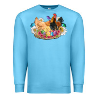 Ocean Blue easter coop animals farm chicken chiks rooster flowers butterfly Premium Sweatshirt - Artiststas