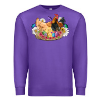 Purple easter coop animals farm chicken chiks rooster flowers butterfly Premium Sweatshirt - Artiststas