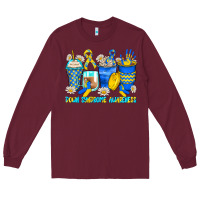 Burgundy down syndrome coffee cups Long Sleeve Tee - Zillion Design Studio