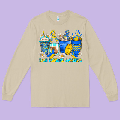 Down Syndrome Coffee Cups Long Sleeve Tee Designed By Zillion Design Studio