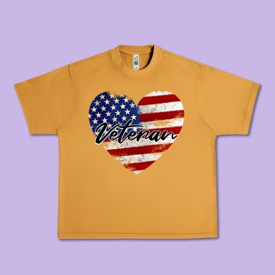 Veteran Heart American Flag Urban Heavy Tee Designed By Barkaloodesign