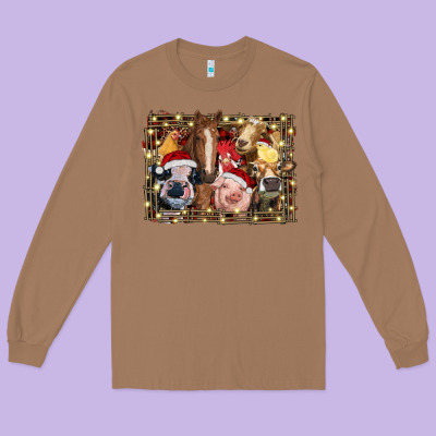 Christmas Farm Animals Long Sleeve Tee Designed By Ranaportraitstore