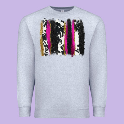 Cow , Yellow And Pink Glitter Brushstrokes Premium Sweatshirt Designed By Adodesignshop