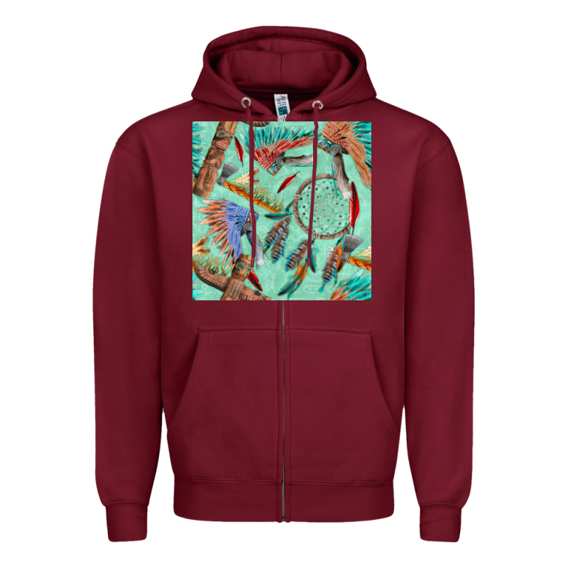 Pipe Tomahawk Dreamcatcher Headdress Seamless Patt Zipper Hoodie by FaDigitalArtStudio | Teevron