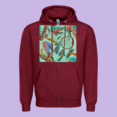 Pipe Tomahawk Dreamcatcher Headdress Seamless Patt Zipper Hoodie Designed By Fadigitalartstudio