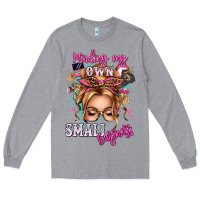 Heather Grey minding my own small business blonde messy bun Long Sleeve Tee - texasbilliewilder