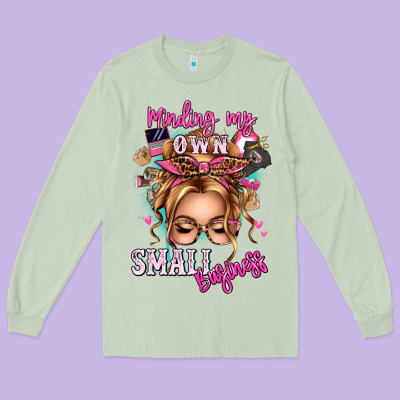 Minding My Own Small Business Blonde Messy Bun Long Sleeve Tee Designed By Texasbilliewilder