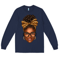 Navy afro woman messy bun Long Sleeve Tee - texasbilliewilder