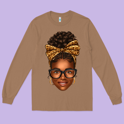 Afro Woman Messy Bun Long Sleeve Tee Designed By Texasbilliewilder