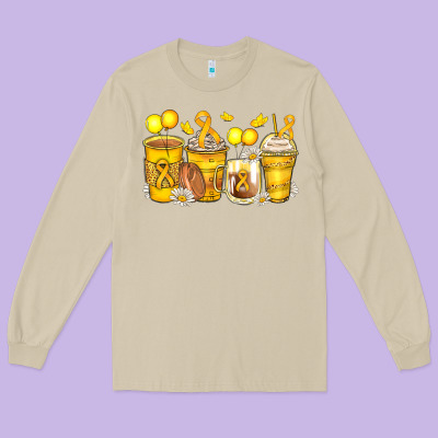 Childhood Cancer Coffee Cups Long Sleeve Tee Designed By Zillion Design Studio