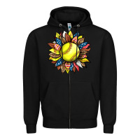Black softball sunflower Zipper Hoodie - HRA Design Shop