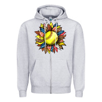 Heather Grey softball sunflower Zipper Hoodie - HRA Design Shop