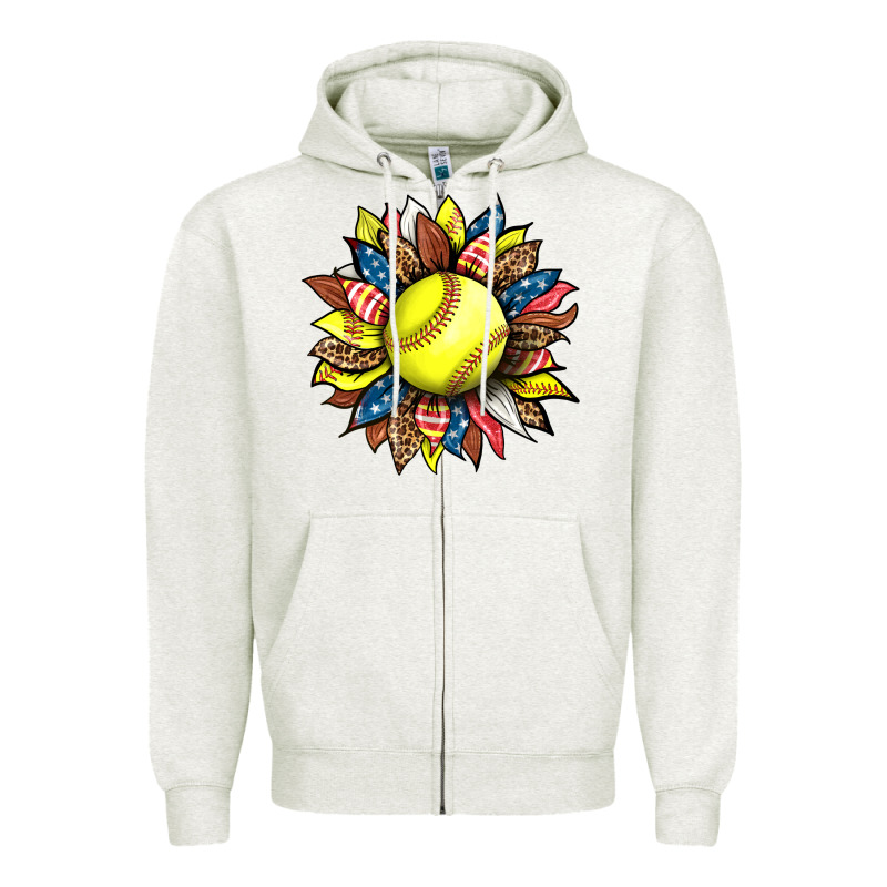 Softball Sunflower Zipper Hoodie by HRA Design Shop | Teevron