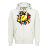 Oatmeal Heather softball sunflower Zipper Hoodie - HRA Design Shop