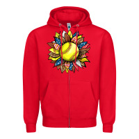 Red softball sunflower Zipper Hoodie - HRA Design Shop