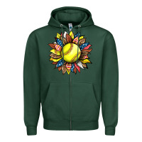Sports Green softball sunflower Zipper Hoodie - HRA Design Shop