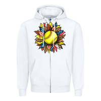 White softball sunflower Zipper Hoodie - HRA Design Shop