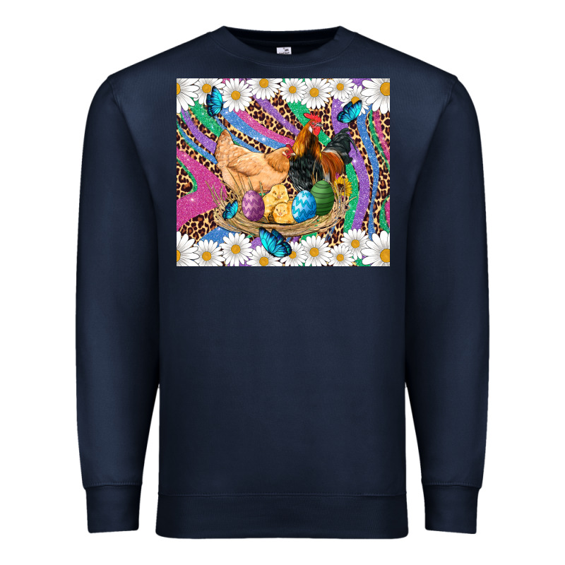 Easter Farm Chicken Chick Rooster Daisys Butterfly Sunflower Eggs Glit Premium Sweatshirt by Artiststas | Teevron