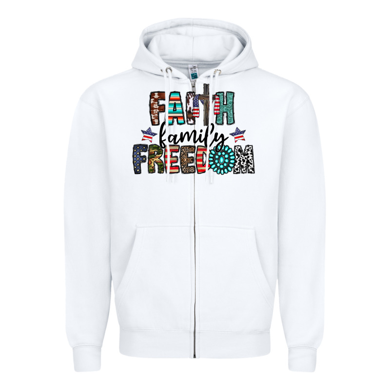 Faith Family Freedom Zipper Hoodie by CowhideDigitalArt | Teevron