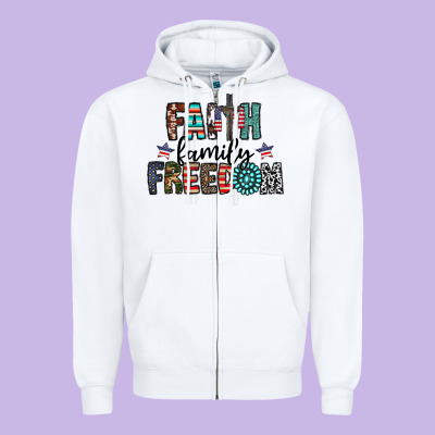 Faith Family Freedom Zipper Hoodie Designed By Cowhidedigitalart