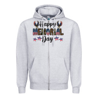 Heather Grey happy memorial day Zipper Hoodie - CowhideDigitalArt