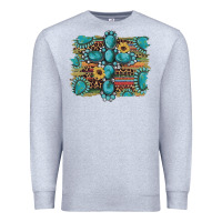 Heather Grey western gemstone cross sunflowers serape leopard glitter Premium Sweatshirt - Artiststas