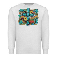 Oatmeal Heather western gemstone cross sunflowers serape leopard glitter Premium Sweatshirt - Artiststas