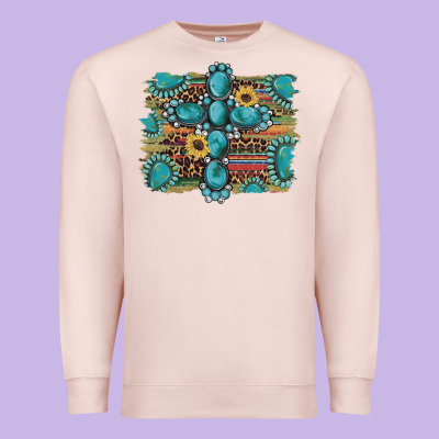 Western Gemstone Cross Sunflowers Serape Leopard Glitter Premium Sweatshirt Designed By Artiststas