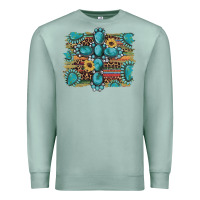 Seafoam western gemstone cross sunflowers serape leopard glitter Premium Sweatshirt - Artiststas